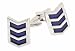 Rhodium plated and blue enamel chevron shaped cufflinks with presentation box