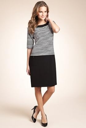 Round Neck Stripe A-Line Jersey Ponte Dress