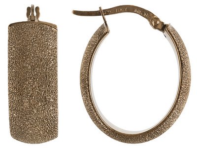 14KT ESPRESSO GOLD SATIN OVAL HOOP EARRINGS