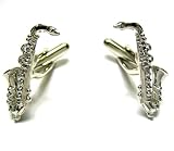 Silver Saxophone Cufflinks w/Gift Box
