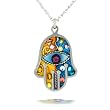 Blue & Gold Hamsa Necklace to Protect from the Evil Eye from the Artazia Collection #380B JN MN