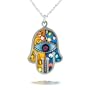 Blue & Gold Hamsa Necklace to Protect from the Evil Eye from the Artazia Collection #380B JN MN