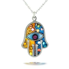 Blue & Gold Hamsa Necklace to Protect from the Evil Eye #0380B