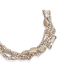 Extension Multistrand Cultured Freshwater Pearl and Shell Necklace, Sterling Silver