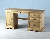 MEXICAN DISTRESSED WAXED PINE COMPUTER DESK WITH CUPBOARD AND 3 DRAWERS