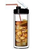 Sun's Tea (TM) 18oz Ultra Clear Double-Wall Glass Travel Mug with Flip-on Drinkhole Lid (made of real borosilicate glass)