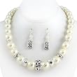 Silvertone Faux Pearl Necklace and Earrings Set Fashion Jewelry