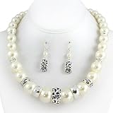 Silvertone Faux Pearl Necklace and Earrings Set Fashion Jewelry
