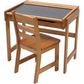 Lipper International Child's Desk With Chalkboard Top and Chair - Pecan