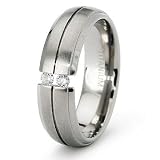 Titanium Tension Set CZ Dome Ladies Wedding Band Ring
