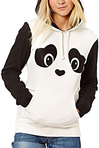 Oure Women Cute White Panda Printing Fleece Hoodie Sweatshirts (L (Take care Sizes))