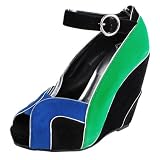 Maya02 Ankle Strap Colorblock Wedge Heels ELECTRIC BLUE