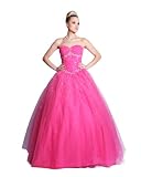 Ladies Fuchsia Sequins Design Strapless Dress Corset Style Back