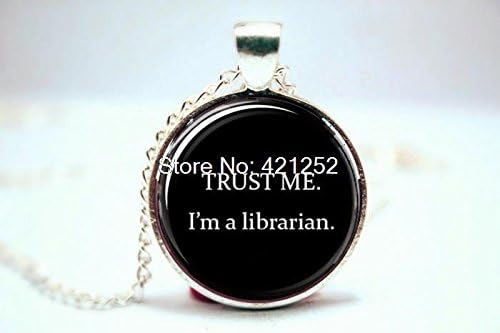 ArtShop Fashion Jewelry Trust Me I'M A Librarian Pendant Book Lover Gift Book Heart Necklace Glass Photo Cabochon Necklace Christmas gift