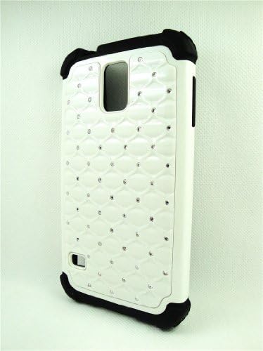 Thousand Eight(TM) For Samsung Galaxy S5 Diamond Studded Silicone Rubber Skin Hard Case + [FREE LCD Screen Protector Shield(Ultra Clear)+Touch Screen Stylus] (Diamond white/black)