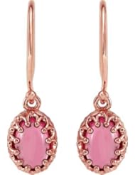 Jewelplus Oval Cabochon Dangle Earrings 14K Rose Complete With Stones Pair