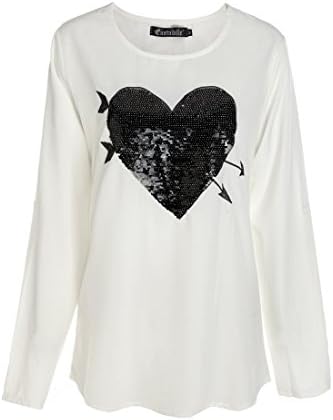 Eastablie®Women's Loose Long Sleeve Casual T-Shirt Crew-Neck Top (3XL, White)