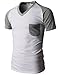 H2H Men's Basic Raglan T-shirts with V-neck Short Sleeve