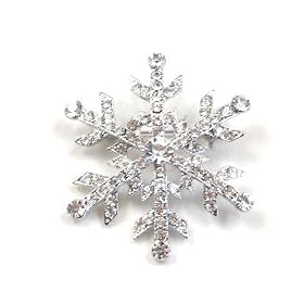 Silver Clear Austrian Rhinestones Snow Flake Silver-Plated Brooch Pin