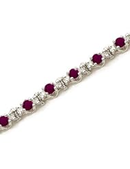 14K White Gold Round Ruby and Diamond Bracelet