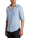 The Shirt by Joe’s Jeans Men’s Relaxed Military Shirt, Light Blue/Cream, X-Large
