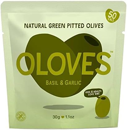 Oloves Basil &amp; Garlic Marinated Pitted Green Olives - 30g