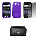EMPIRE Black Leather Case Pouch with Belt Clip and Belt Loops + Purple Sili ....