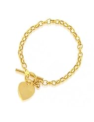 Bling Jewelry 14K Gold Petite Heart Tag Toggle Bracelet 7.5 Inch