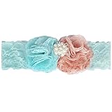 （イーエフイー）EFE　1ps 子供ヘアバンド　 花|ビーズ|レース　10色 グリーン＋杏