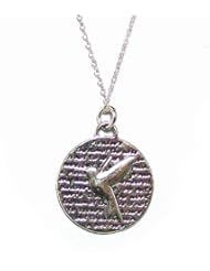 Kevin N Anna Studio California Sterling Silver LARGE Pendant Necklace with Round Etched HUMMINGBIRD Pendant Celebrates PLEASURE