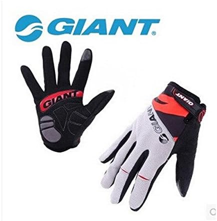 Cycling Gloves Giant Brand Bike Bicycle Sports Full Finger Gloves Gel Paded Shockproof - Red , L