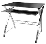 Premier Housewares Computer Table with Black Tempered Glass/Chrome Frame, 75 x 80 x 90 cm