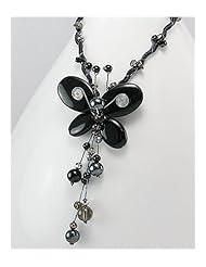 Butterfly Japanese silk cord Onyx Necklace In Zinc