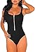 HOTAPEI Women Sexy Sleeveless Front Zipper Accent Teddy Bodysuit Medium Black