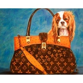Cavalier King Charles Spaniel in Louis Vuitton Inspired Handbag 11x14 Fine Art Print