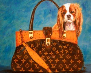 CAVALIER KING CHARLES SPANIEL IN LOUIS VUITTON HANDBAG PAINTING GICLEE