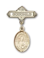 14K Gold Baby Badge with St. Leo the Great Charm and Godchild Badge Pin