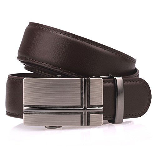 Fanshimite Men's Leather Belt Sliding Buckle Ratchet Belt -Black/Brown（A06/08/10）