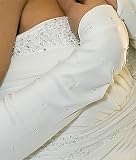 Crystal Beaded Below Elbow White Matte Satin Fingerless Bridal Gloves