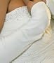 Crystal Beaded Below Elbow White Matte Satin Fingerless Bridal Gloves
