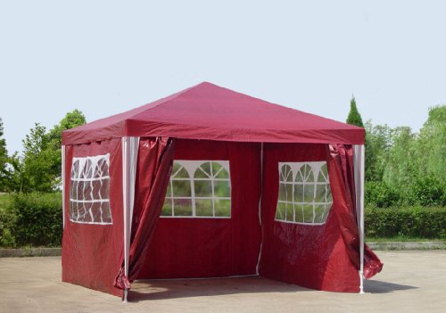 Pavillon PE Gartenzelt mit 4 Seitenteilen in Rot