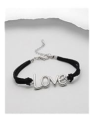 Black Message Artificial Suede Leather Bracelet In White Base