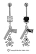 SKULL AND CROSSBONES WITH GUN ON BELLY RING BNASKGN1 -CLEAR