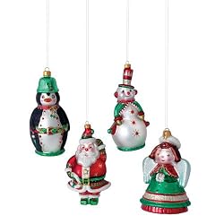 Retro SANTA SNOWMAN Glass Christmas Icon's Ornaments Dept 56