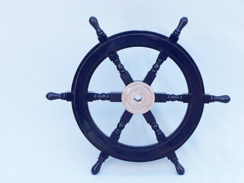 Deluxe Class Dark Blue Wood and Chrome Ship Steering Wheel 24" - Shipwheel