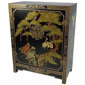 Tall Nightstand Bedside Chest - 30 Ming Design Lacquered Shoe Cabinet - Black w  Pine and...