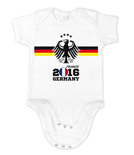 Artdiktat Baby Organic Bodysuit – Fan Strampler – EM 2016 Frankreich – Trikot Ersatz – inkl. Wunschname und Nummer Größe 66/76, weiß