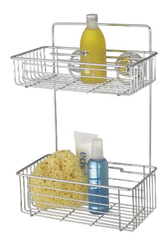 Wenko 17293100 Wandregal Bari Super-Loc - Befestigen ohne Bohren, 2 Ablagek&ouml;rbe, Chrom, 26 x 38 x 15 cm