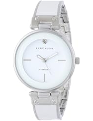 Anne Klein Womens AK/1415WTSV Genuine Diamond Dial White and Silver-Tone Bangle Bracelet Watch