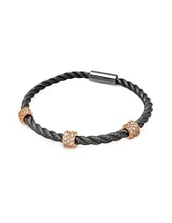 Rose Gold Plated 3 Cubic Zirconia Bar On A Black Rhodium Plated Sterling Silver Italian Band Bracelet Length 7 " Width 3.9mm Lock Magnetic